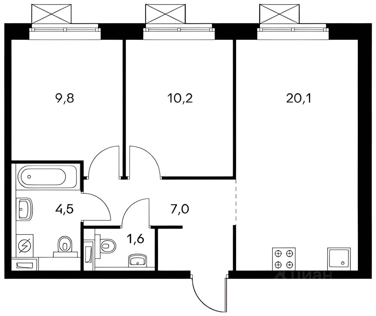 Планировка этой квартиры по данным Циан
