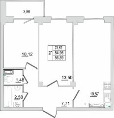 2-комн.кв., 57 м², этаж 4