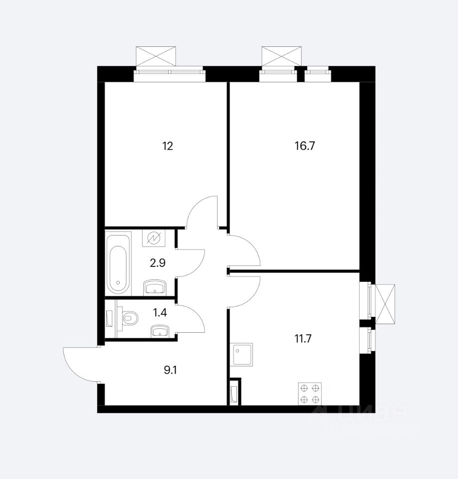 Продажа двухкомнатной квартиры 53.8м² Московская область, Котельники ...