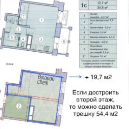 2-комн.кв., 54 м², этаж 7