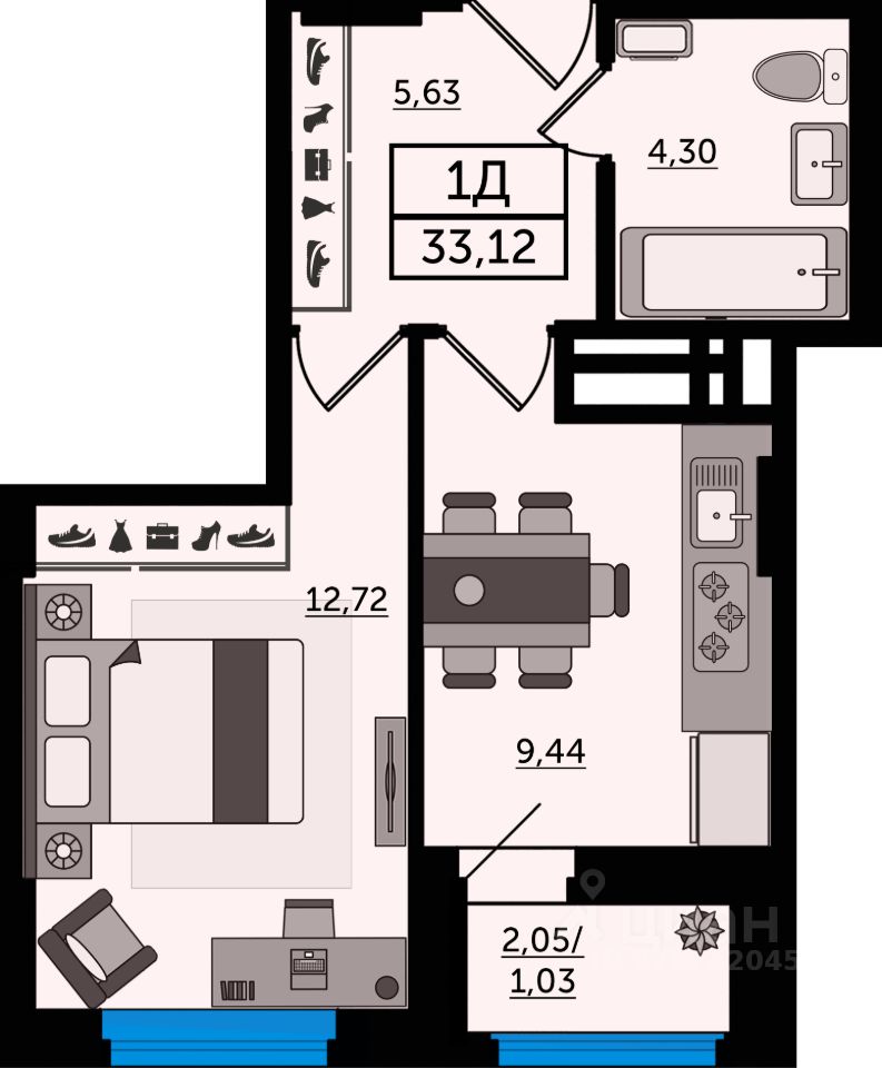 Продается1-комн.квартира,33,12м²