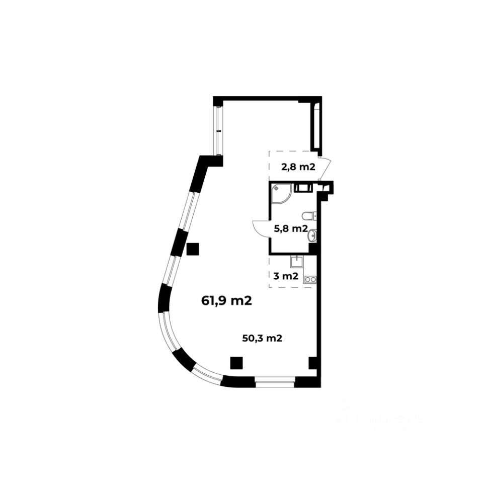 Продажа однокомнатных апартаментов 61,9м² ул. Родионова, Нижний Новгород,  Нижегородская область, м. Горьковская - база ЦИАН, объявление 284922526