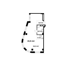 1-комн.апарт., 62 м², этаж 6
