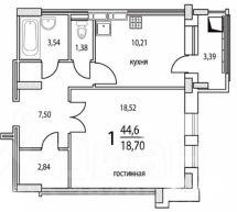 1-комн.кв., 45 м², этаж 4