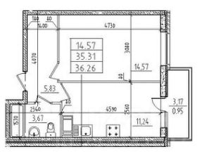 1-комн.кв., 36 м², этаж 4