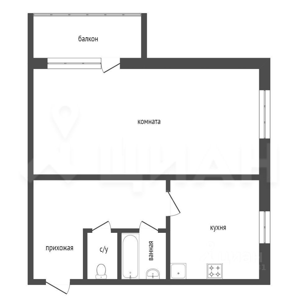 Планировка этой квартиры по данным Циан
