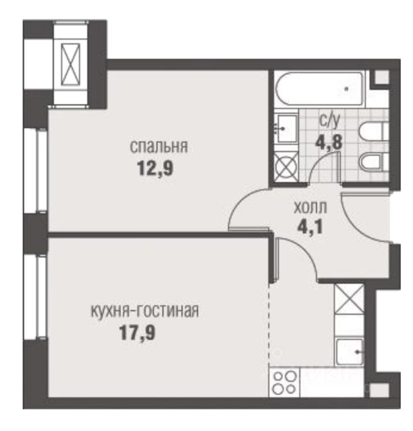 Продажа двухкомнатной квартиры 39.7м² Киевское шоссе, 22-й км, 6Вк1 ...