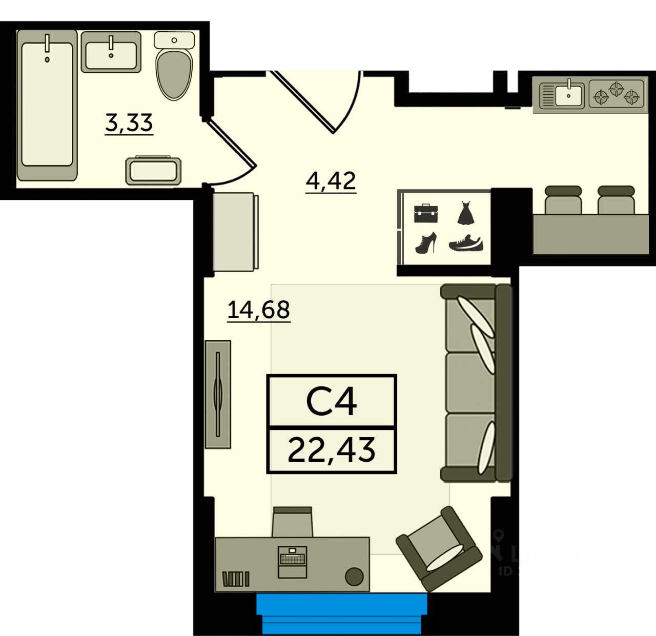 Продаю квартиру-студию 22,4м² просп. Михаила Нагибина, Ростов-на-Дону,  Ростовская область - база ЦИАН, объявление 276742388