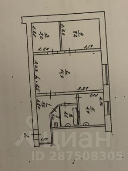 3-комн.кв., 43 м², этаж 1