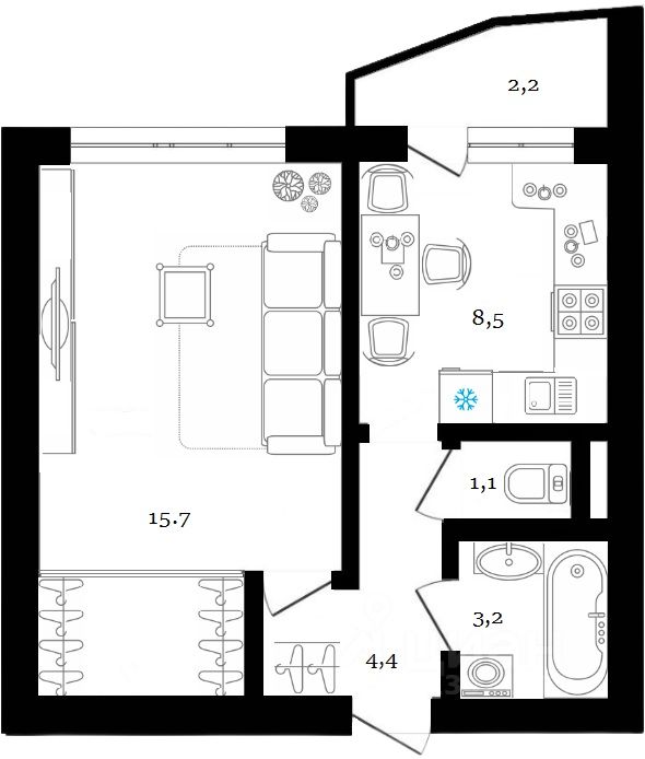 Планировка этой квартиры по данным Циан