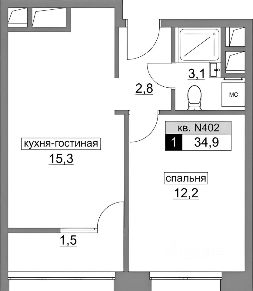 Планировка этой квартиры по данным Циан