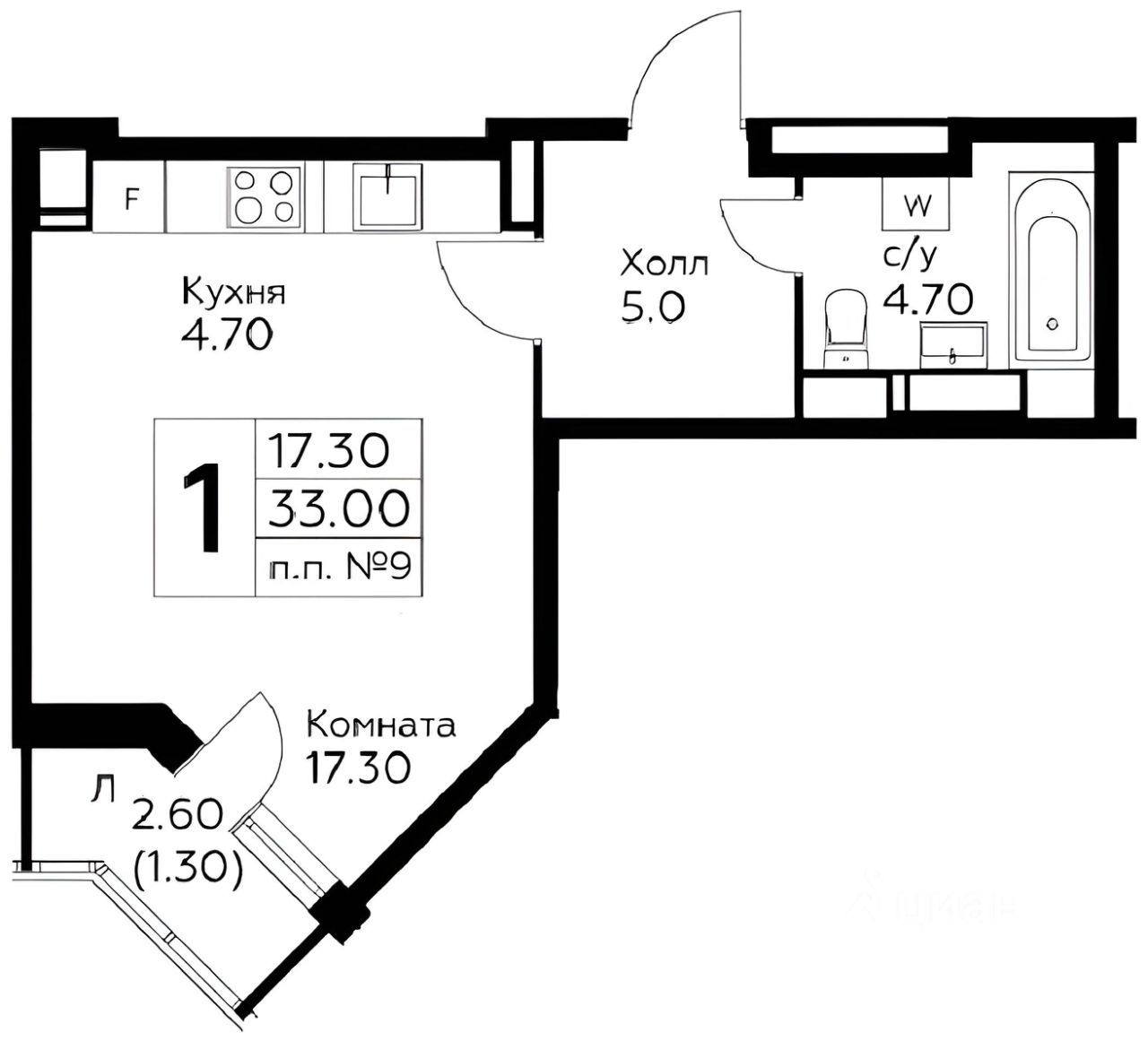 Планировка этой квартиры по данным Циан