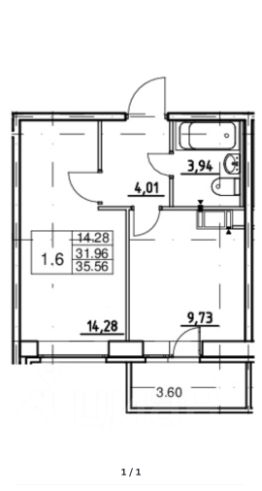 1-комн.кв., 36 м², этаж 5