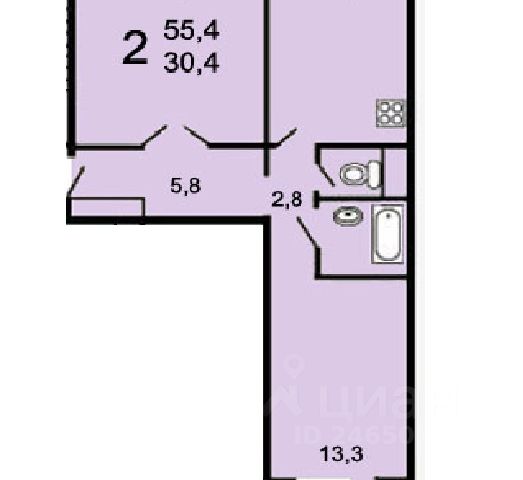 2-комн., 55,4 м², 4/12 этаж