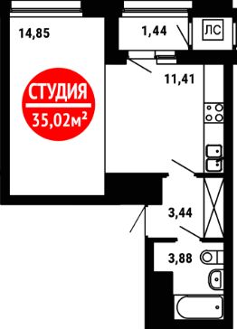 1-комн.кв., 35 м², этаж 19