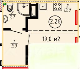 студия, 19 м², этаж 2