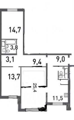 3-комн.кв., 94 м², этаж 3