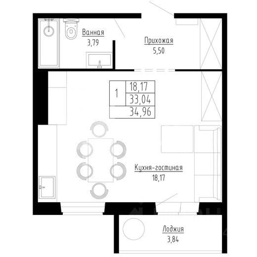 Планировка этой квартиры по данным Циан