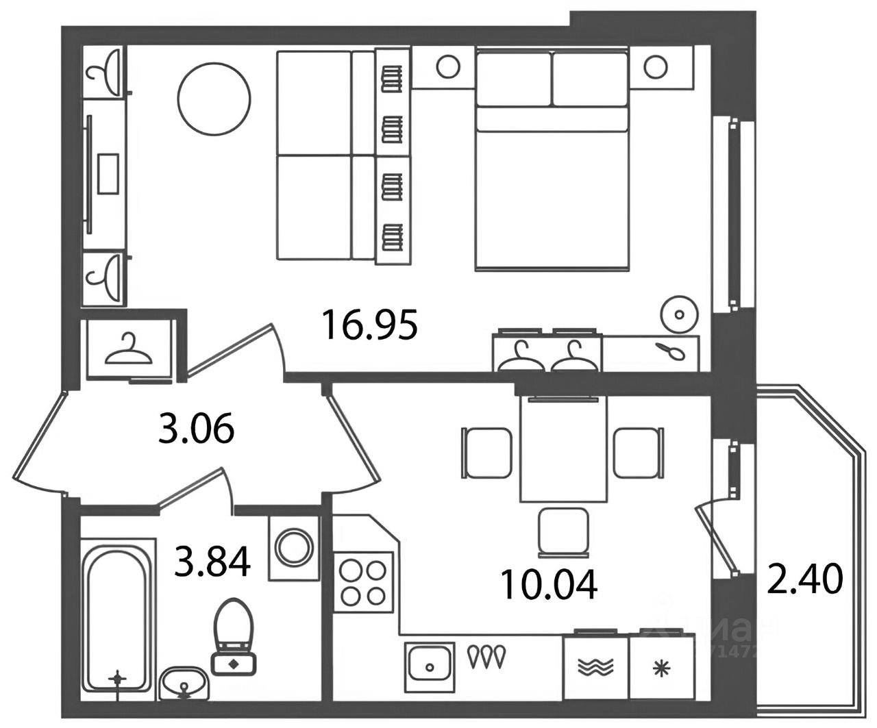 Планировка этой квартиры по данным Циан
