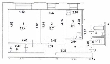 2-комн.кв., 72 м², этаж 1