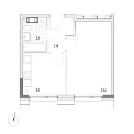 1-комн.апарт., 33 м², этаж 7