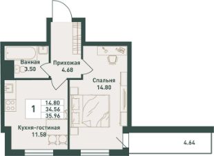 1-комн.кв., 36 м², этаж 8