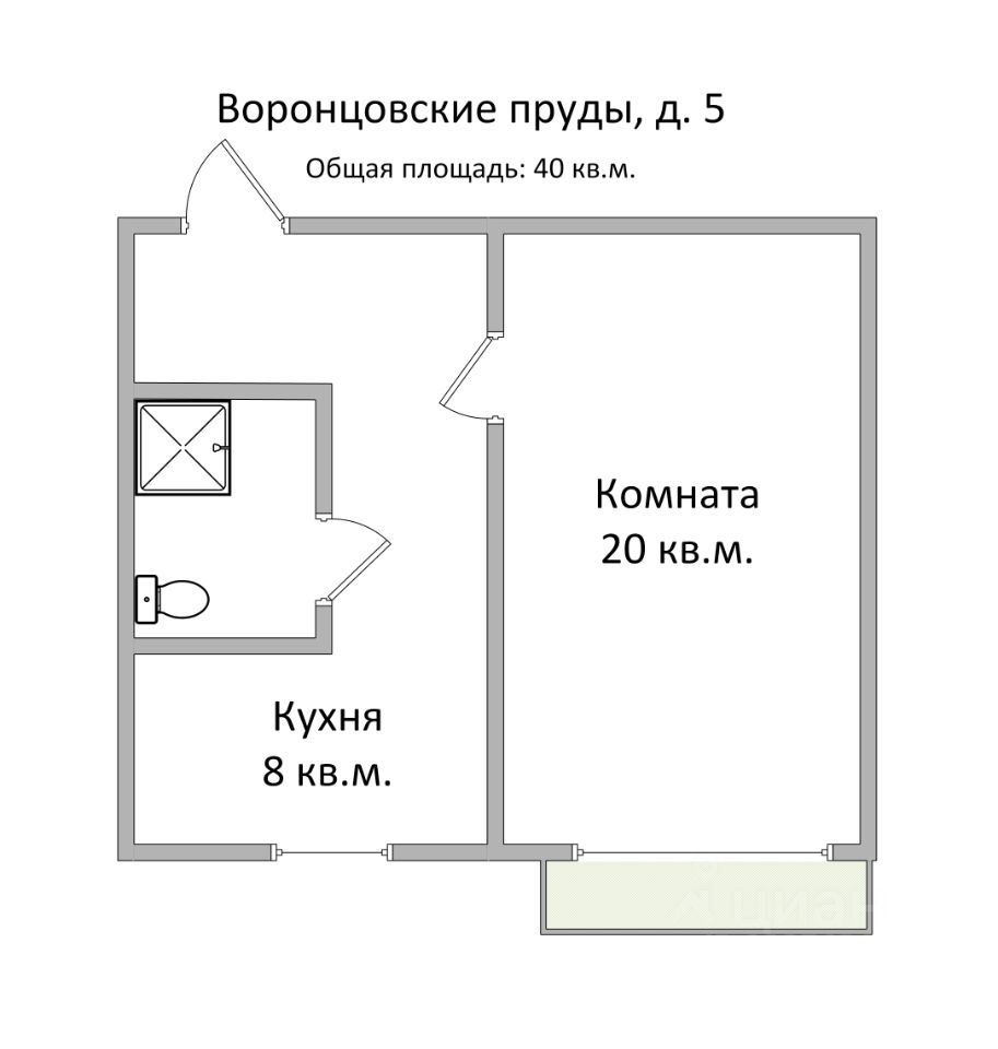 Аренда однокомнатной квартиры 40м² ул. Воронцовские Пруды, 5, Москва, м.  Новые Черёмушки - база ЦИАН, объявление 34010212