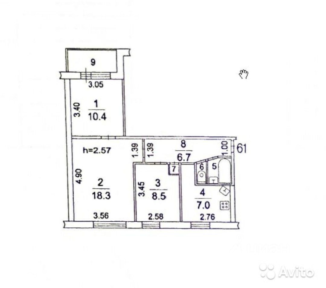 Продажа комнаты 55м² Московская ул., 14, Люберцы, Московская область ...