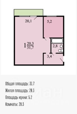 1-комн.кв., 32 м², этаж 5