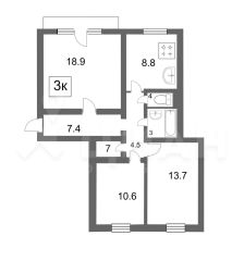 3-комн.кв., 66 м², этаж 5