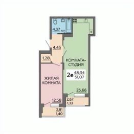 2-комн.кв., 51 м², этаж 13