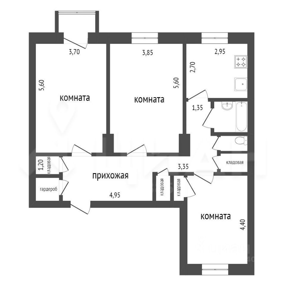 Планировка этой квартиры по данным Циан