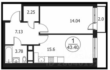 1-комн.кв., 43 м², этаж 2