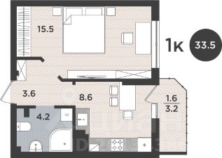 1-комн.кв., 34 м², этаж 1