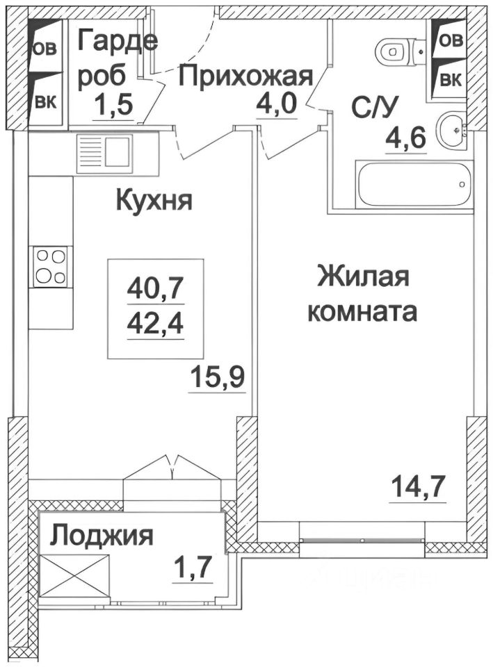 Планировка этой квартиры по данным Циан