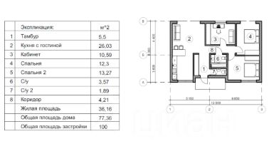 1-этаж. дом 100 м²
