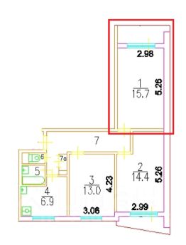 комната 62/16 м², этаж 1