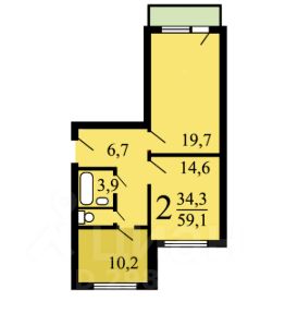 2-комн.кв., 58 м², этаж 12