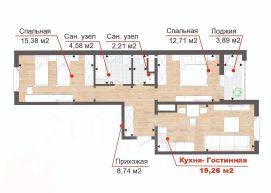 3-комн.кв., 67 м², этаж 9