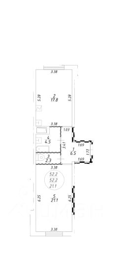 1-комн.кв., 52 м², этаж 5