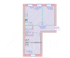 2-комн.кв., 57 м², этаж 1