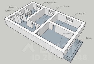 3-комн.кв., 52 м², этаж 5