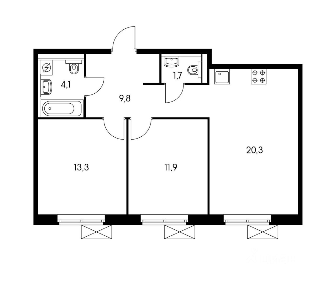 Продажа двухкомнатной квартиры 59м² ул. Реутовская, 11, Балашиха,  Московская область, Балашихинский район, Балашиха городской округ, м.  Новогиреево - база ЦИАН, объявление 299966884