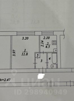 1-комн.кв., 21 м², этаж 1