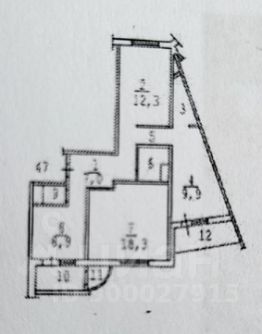 3-комн.кв., 66 м², этаж 12