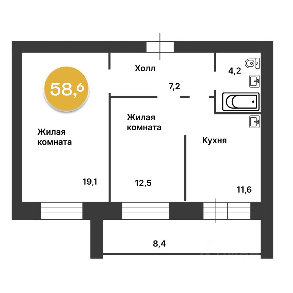 Продажа двухкомнатной квартиры 58,8м² Свободная ул., 197, Благовещенск,  Амурская область - база ЦИАН, объявление 284214799