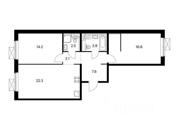 3-комн., 69,4 м², 8/25 этаж