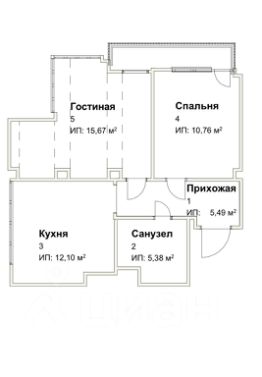 2-комн.кв., 56 м², этаж 11