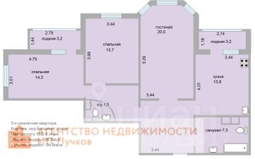 3-комн.кв., 89 м², этаж 8