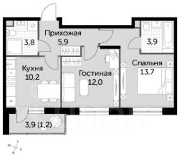 2-комн.кв., 51 м², этаж 4